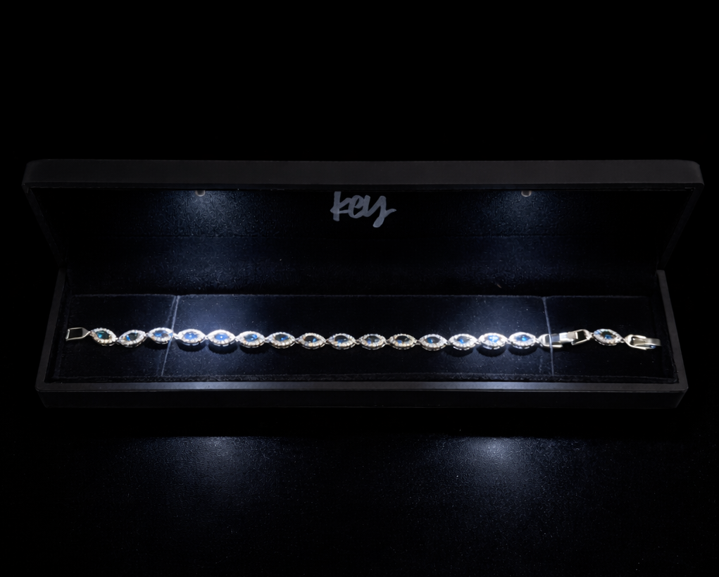 Key Jewelry Aqua Blue Angel Eye Bracelet 7in+1.25in extension