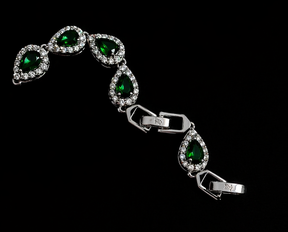 Key Jewelry Green Tear Drop Bracelet 7in+1.25in extension