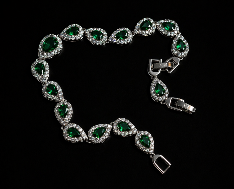 Key Jewelry Green Tear Drop Bracelet 7in+1.25in extension