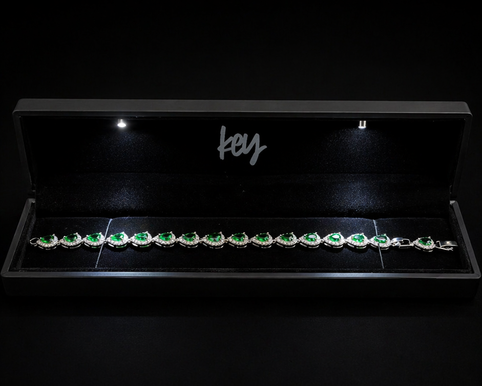 Key Jewelry Green Tear Drop Bracelet 7in+1.25in extension